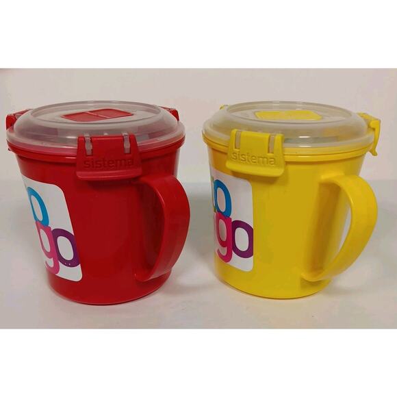 Lot of 2 Sistema To Go Medium Soup Mug, 22.1 oz./ 656 ml Yellow & Red - Picture 10 of 11